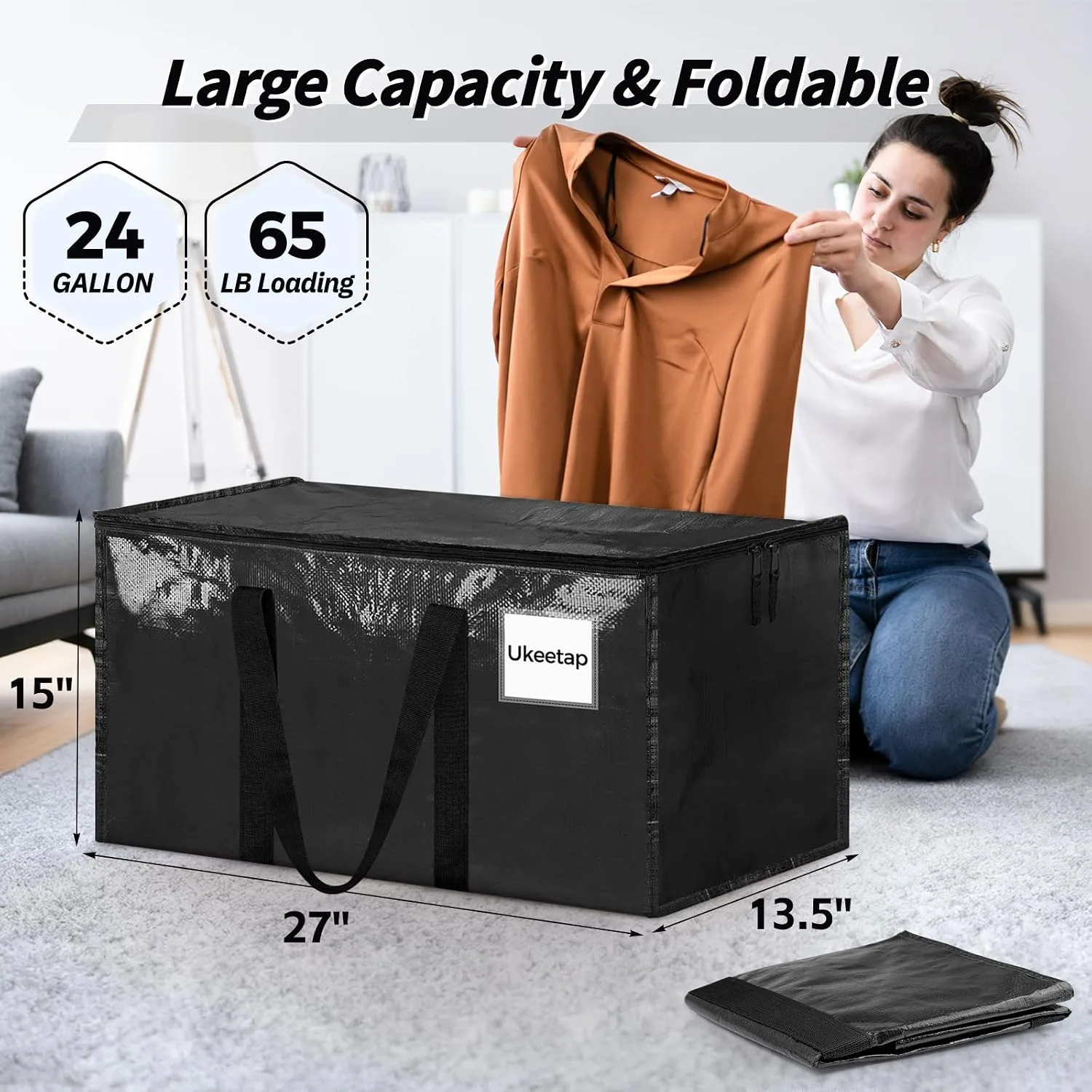 ukeetap 8 Pack Extra Large Clothes Storage Bins with Lids,Black