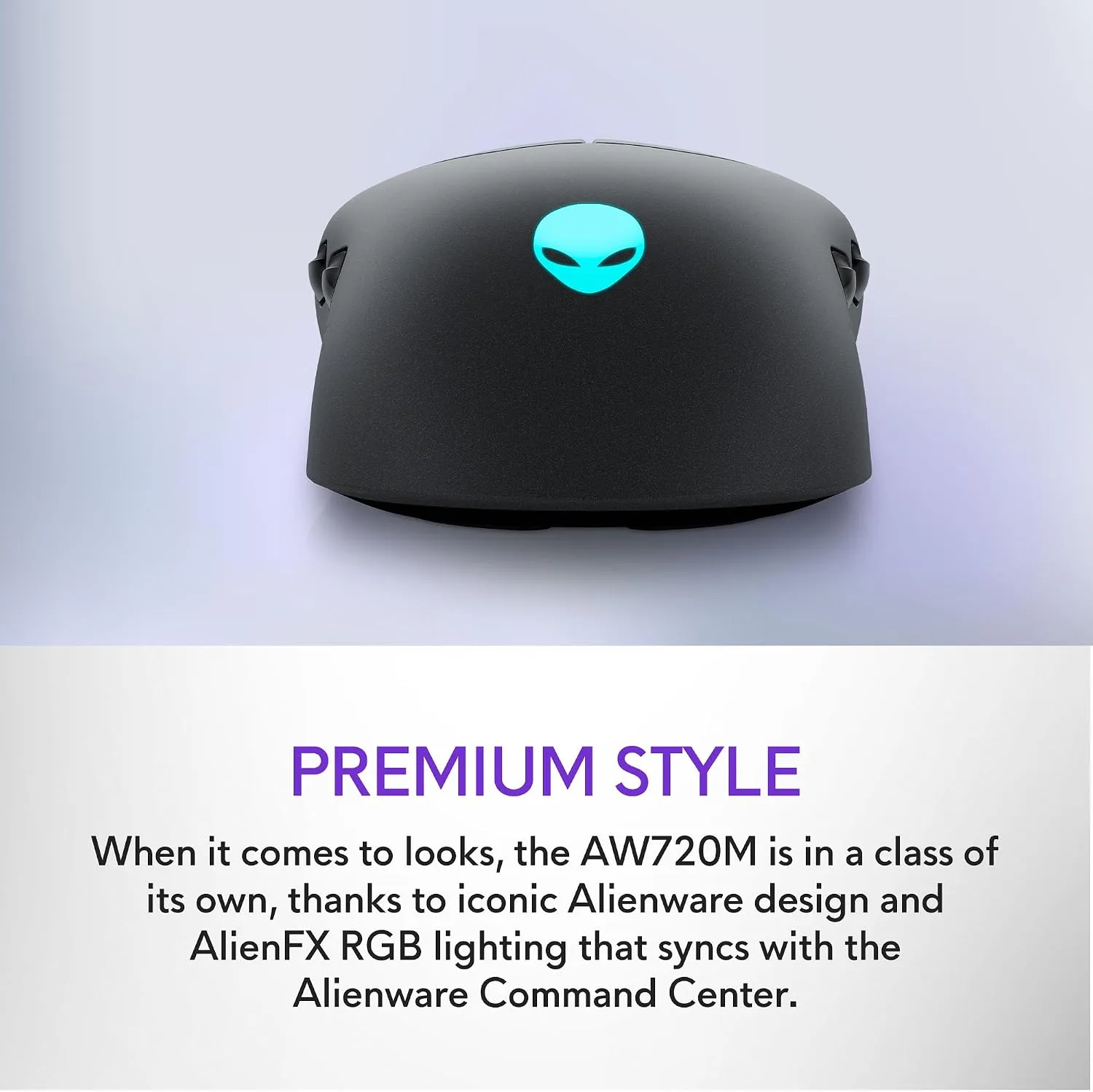 Alienware AW720M Tri-Mode Wireless Gaming Mouse - 2.4GHz Wireless, Bluetooth 5.1, 26,000 DPI, 8-Fully Programmable Buttons, Magnetic Snap Charging Adapter USB-A to USB-C Cable - Dark Side of The Moon