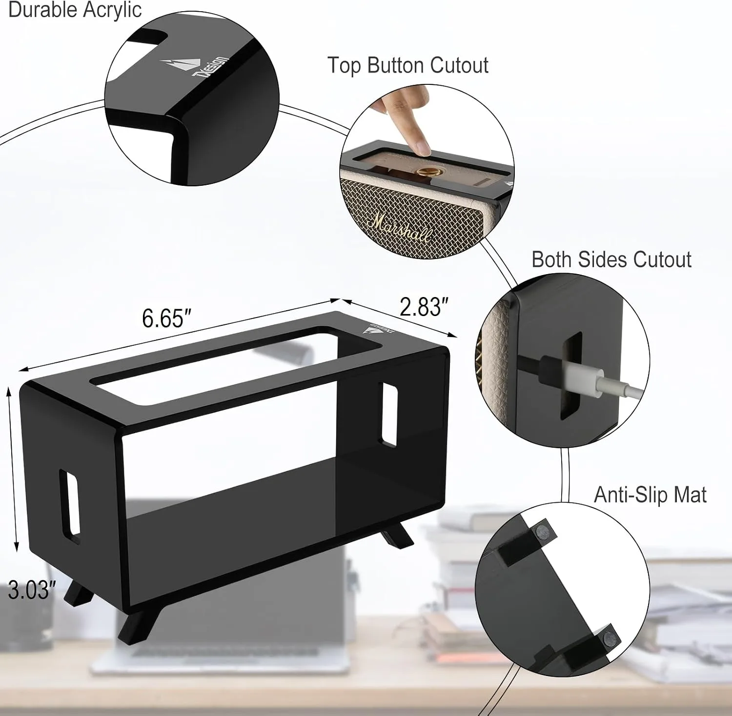 Acrylic Desktop Stand Holder Compatible with Marshall Emberton/Emberton II/Emberton III Speaker, Table Holder Display Shelf Speaker Desktop Stand Shelf (Black)