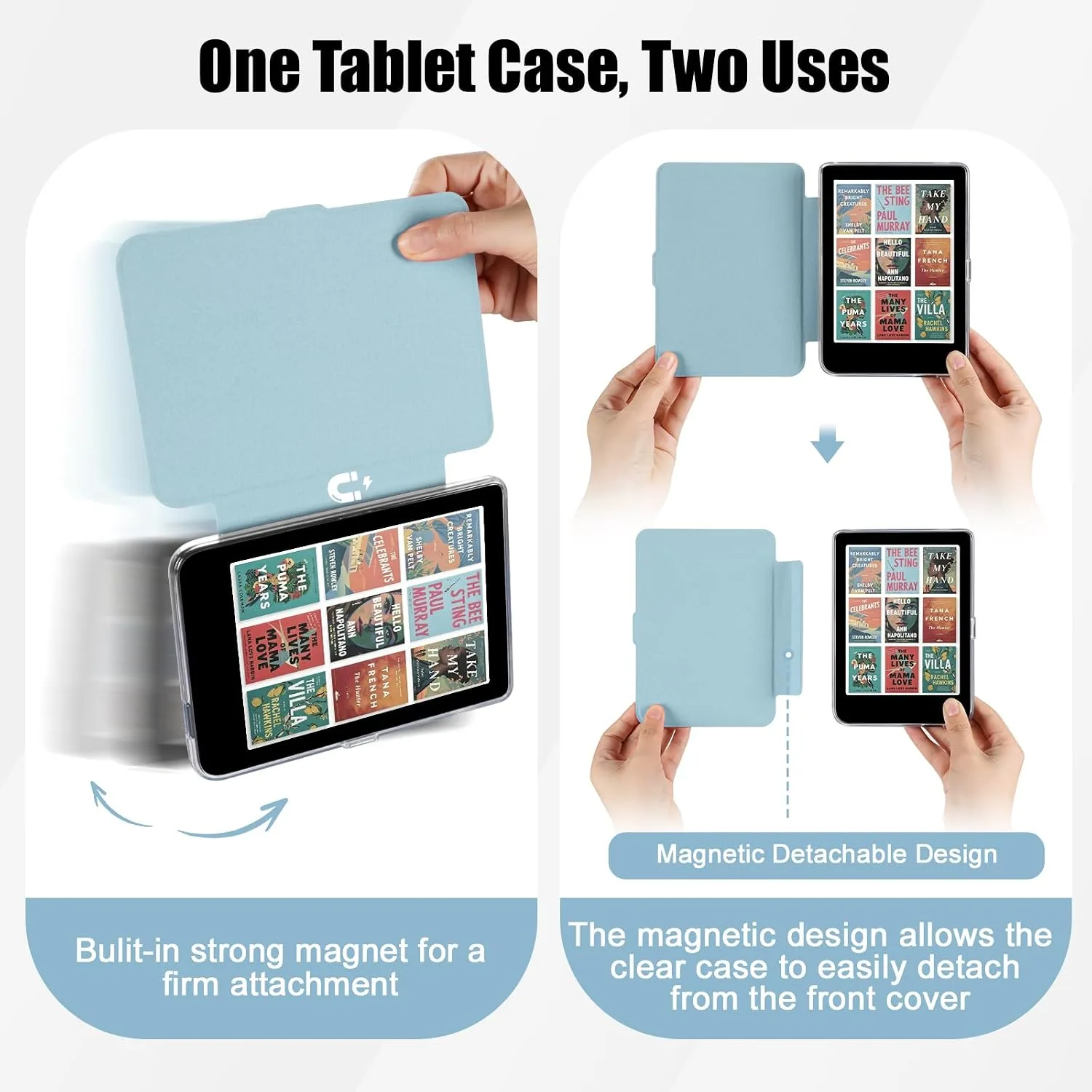 E NET-CASE Detachable Magnetic Case for 6" Kobo Clara Colour (2024) /Clara BW(2024) /2E(2022) eReader,Ultra Clear Back丨Easy to Detach & Attach丨Auto Sleep/Wake (Sky Blue)