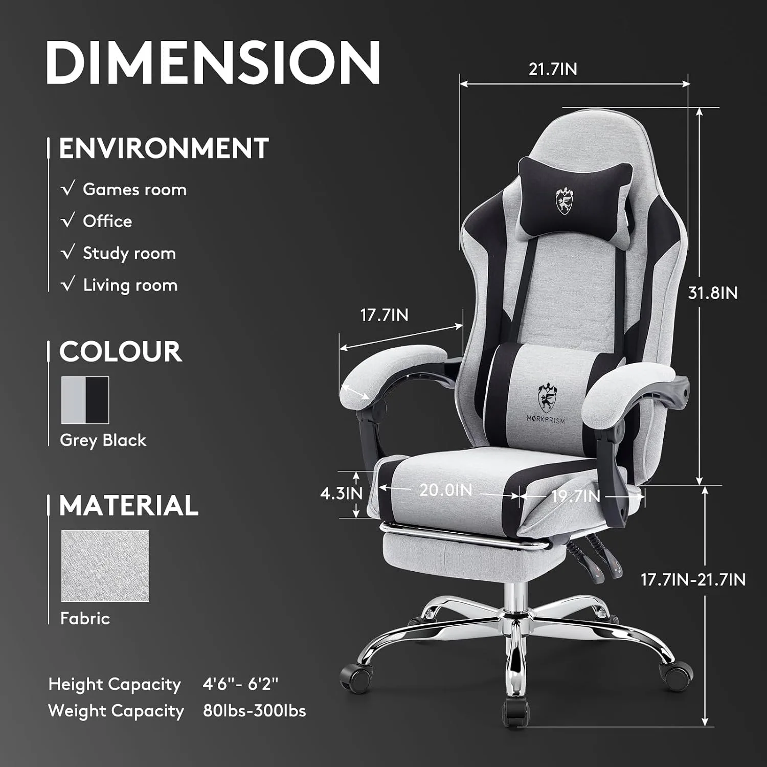 Gaming Chair,Office Chair with Massage,Gel Pad,Grey Black