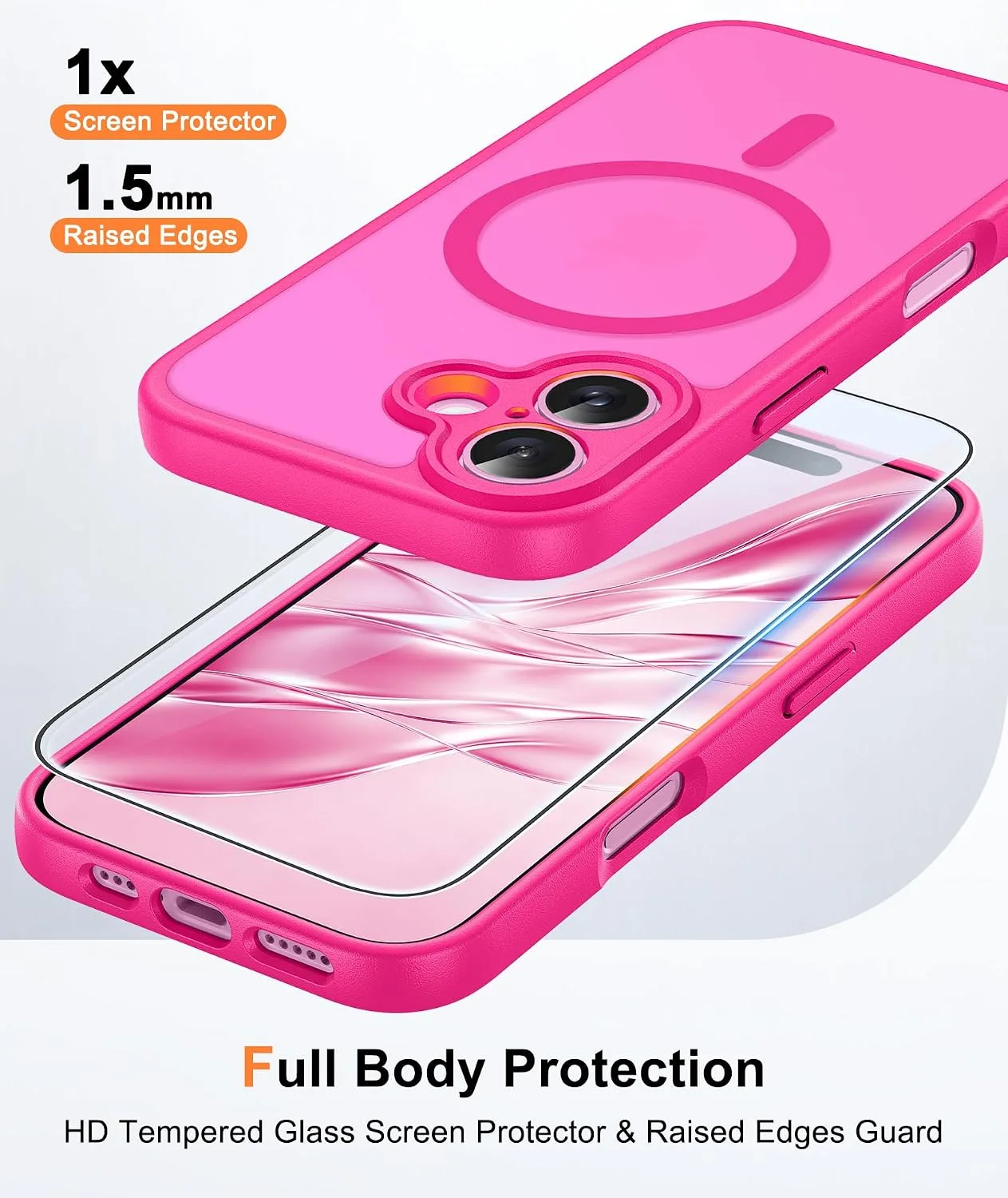 FNTCASE for iPhone 16 Plus Case Fit for MagSafe Hot Pink