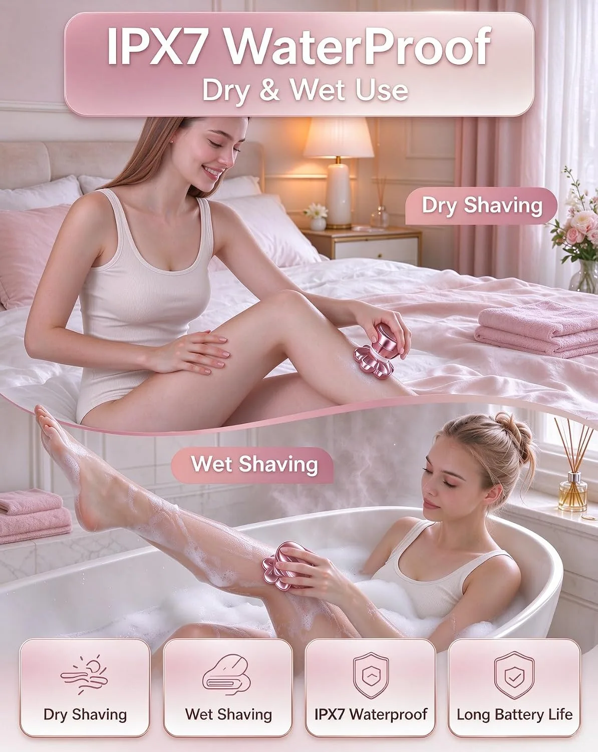 5-in-1 Electric Razors for Women, 7D Women's Full Body Shaver for Legs, IPX7 Waterproof Wet Dry Shaver with LED Display, Portable Hair Removal Shavers for Womens Face,Bikini, Lip, Arms