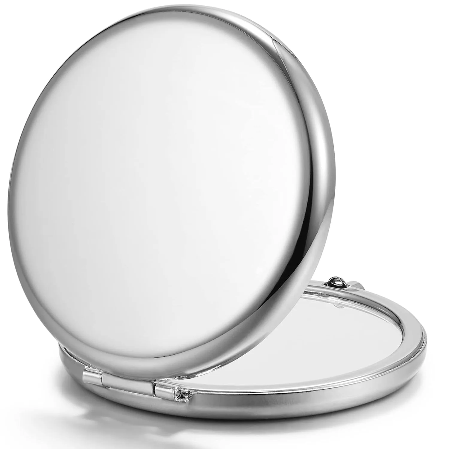 Compact Mirror, 1x/2x Magnification Pocket Mirror, Silver