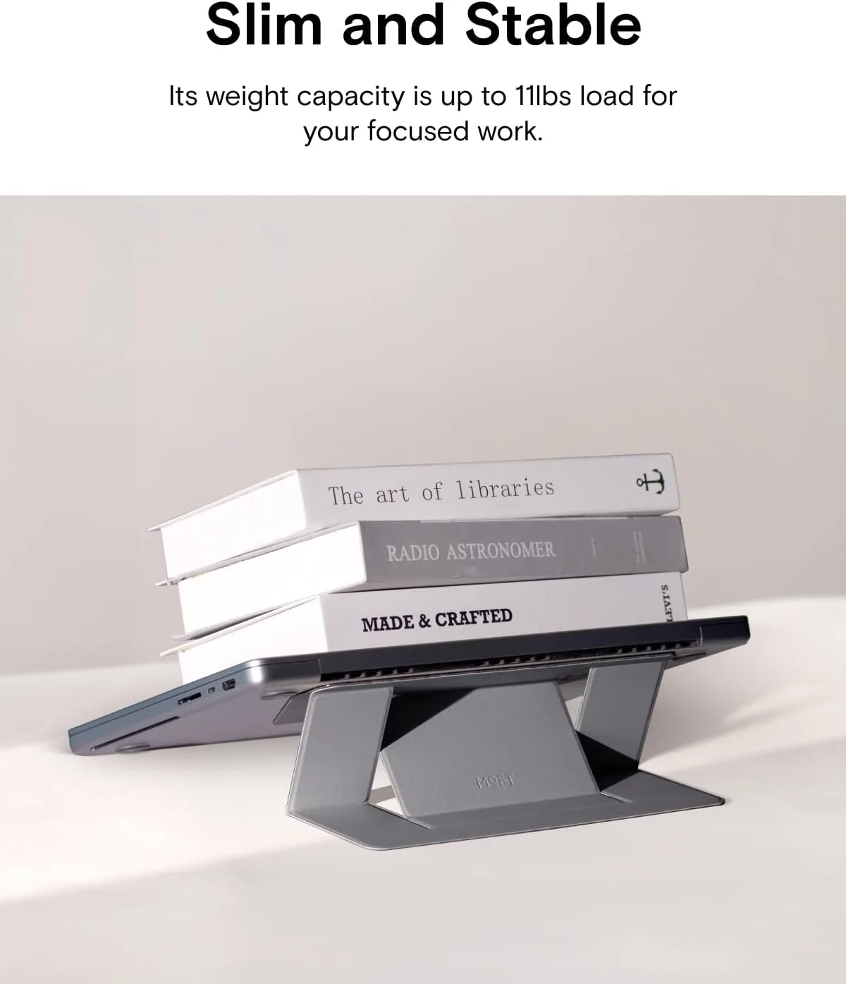 MOFT Invisible Slim Laptop Stand, Adhesive And Reusable, Adjustable Perfect Viewing Angles, Compatible with Laptops Up to 15.6", Grey