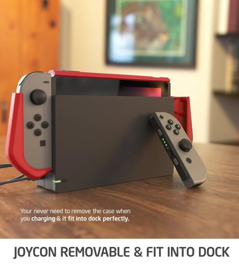 Mumba Dockable Case for Nintendo Switch (2017 Release), [Blade Series] TPU Grip Protective Cover Case Compatible with Nintendo Switch Console and Joy-Con Controller (Red)