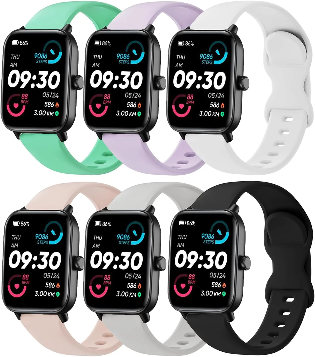 Compatible with Veryfit Smart Watch Bands IDW13 IDW16 IDW19 IDW26 IDW28, 6-Pack 22mm Quick Release Soft Silicone Sport Straps Replacement Wristband