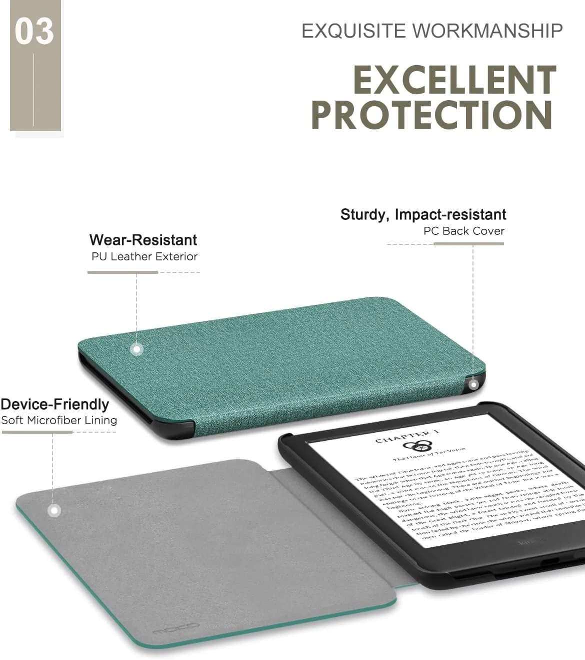MoKo Case Fits 6" Kindle Basic 11th Generation 2024/2022, Denim Green