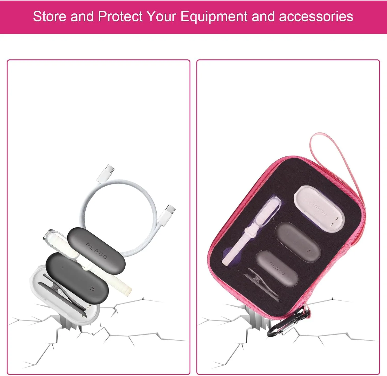 YouKnow Hard Case Compatible with PLAUD NotePin/NotePin S AI Voice Recorder - with Custom Foam Insert Holds Recorder, Magnetic Pin, Clip, Dock, Wristband & Cable (Case Only) (Pink)