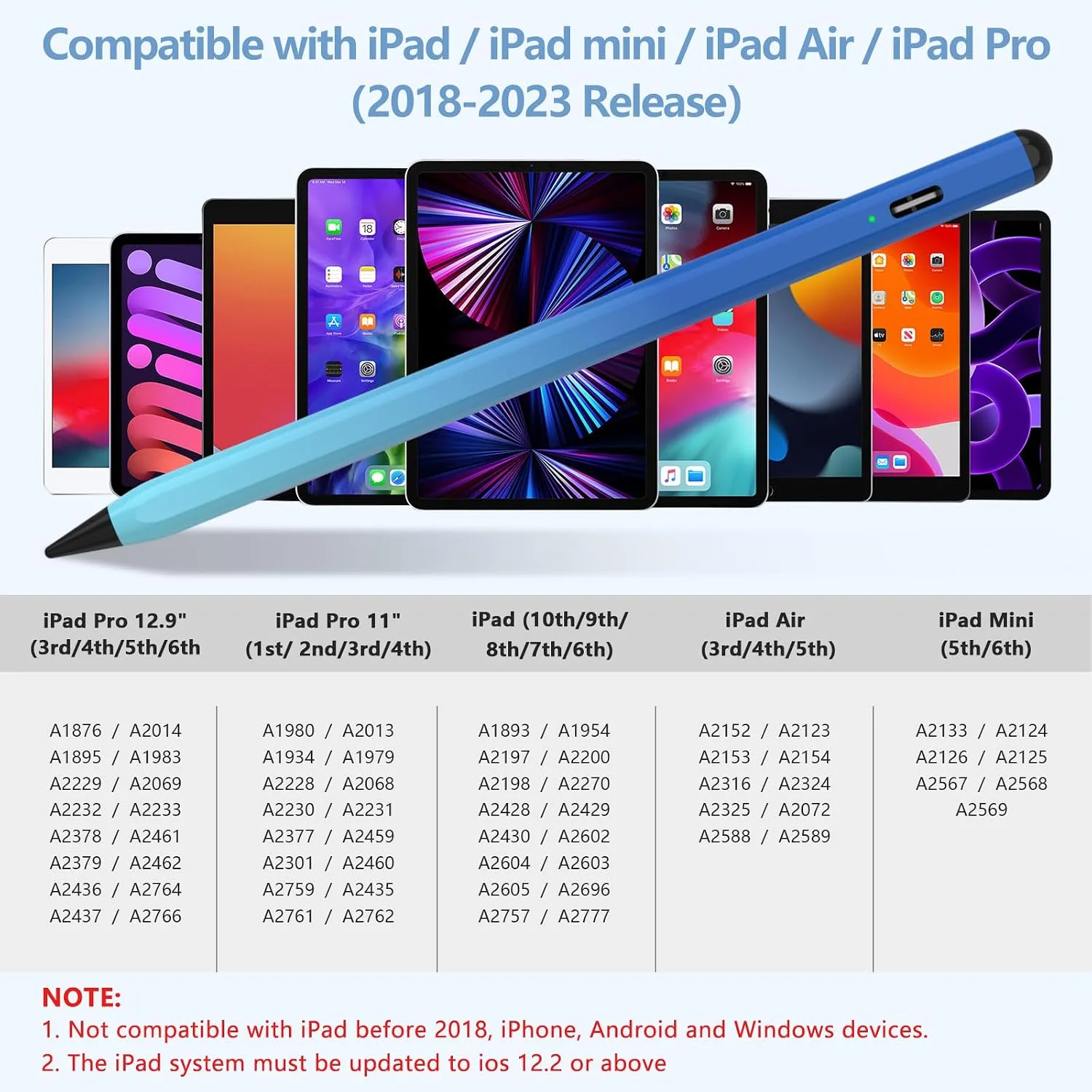 COO Stylus Pen for iPad Pro Air Mini 2018-2024, Palm Rejection Fast Charge