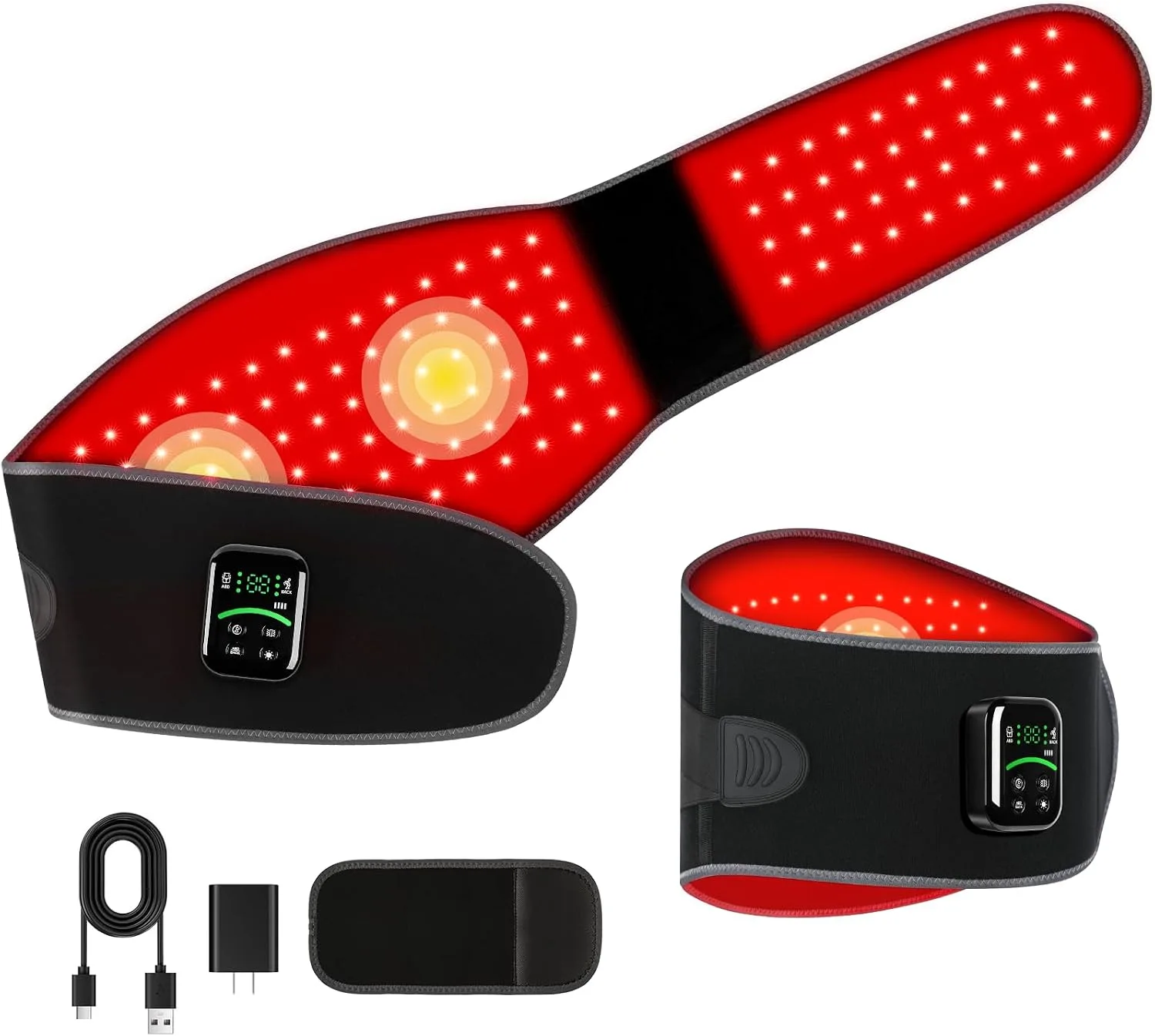 Red Light Therapy Belt for Body, Cordless Warmth & Massage, 660nm & 850nm