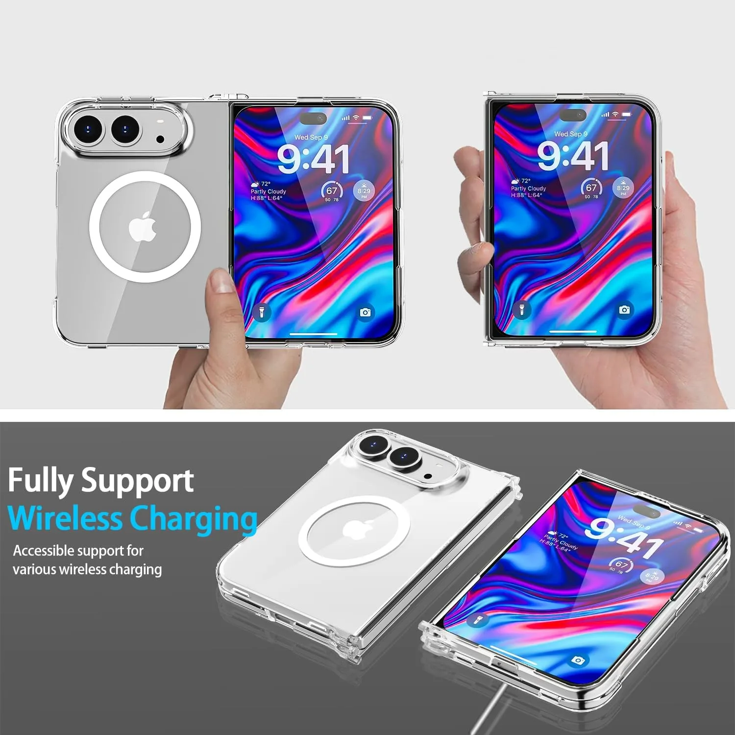 AICase for iPhone Duo Case Clear,Compatible MagSafe Fold Phone Cover