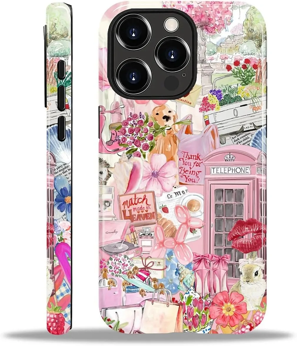 DAIZAG Case for iPhone 12 Pro Max,Mixed 2 Layer Design Shockproof Soft TPU Ddouble Protection Phone Case for iPhone 12 Pro Max-Cute Pink Animal Garden Collage