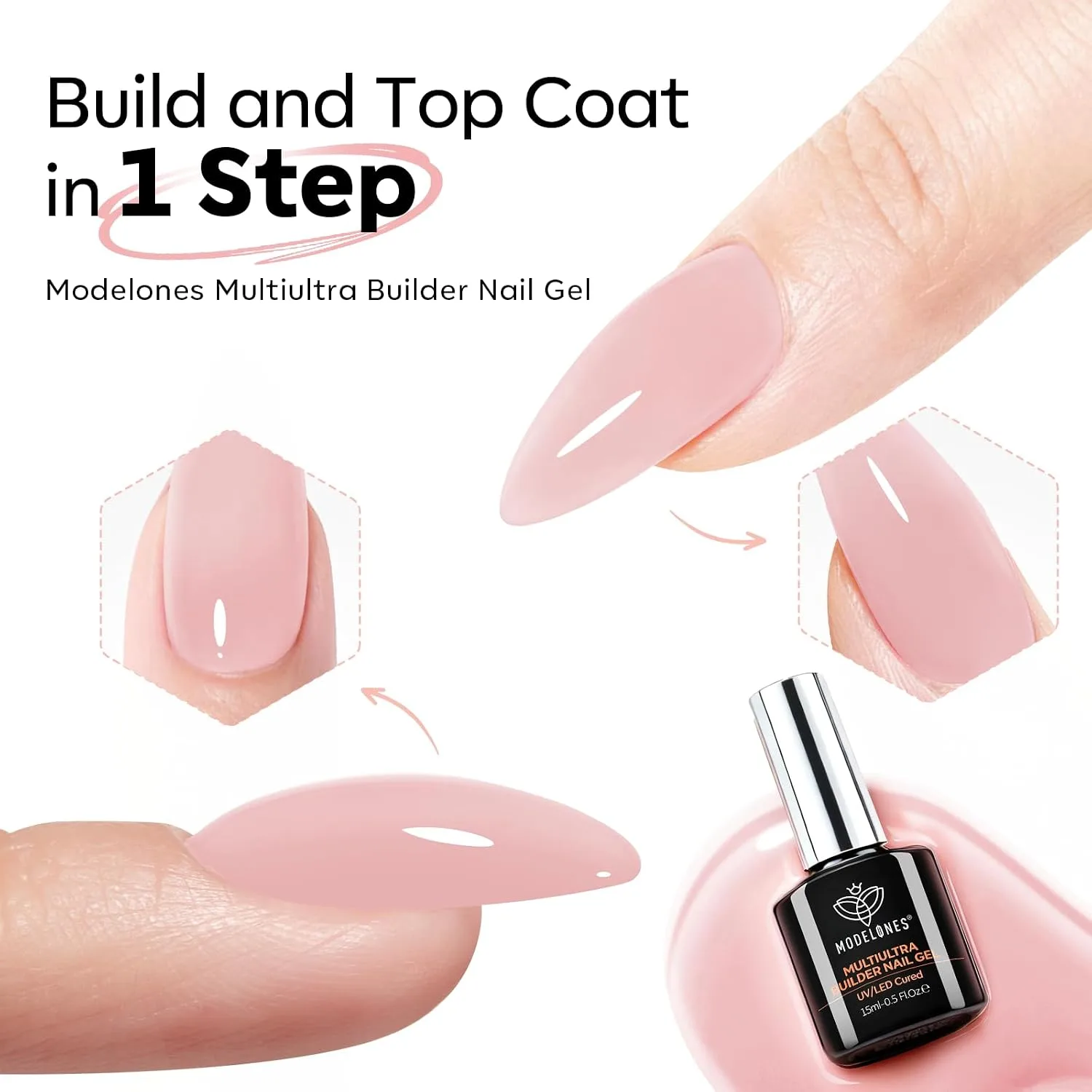 modelones Builder Nail Gel, Soft Pink Builder No Top Coat Needed