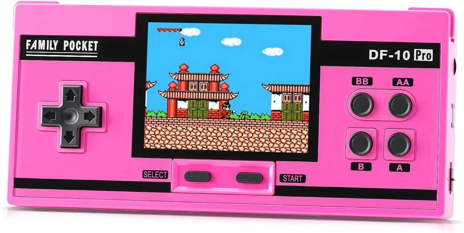 Handheld Game for Kids, 10 Preloaded Classic Retro Games, 3.0'' IPS Screen Portable Gaming Device, Rechargeable Video Game Player, Mini Arcade Travel Electronic Toy Gifts for Boys and Girls (Pink)
