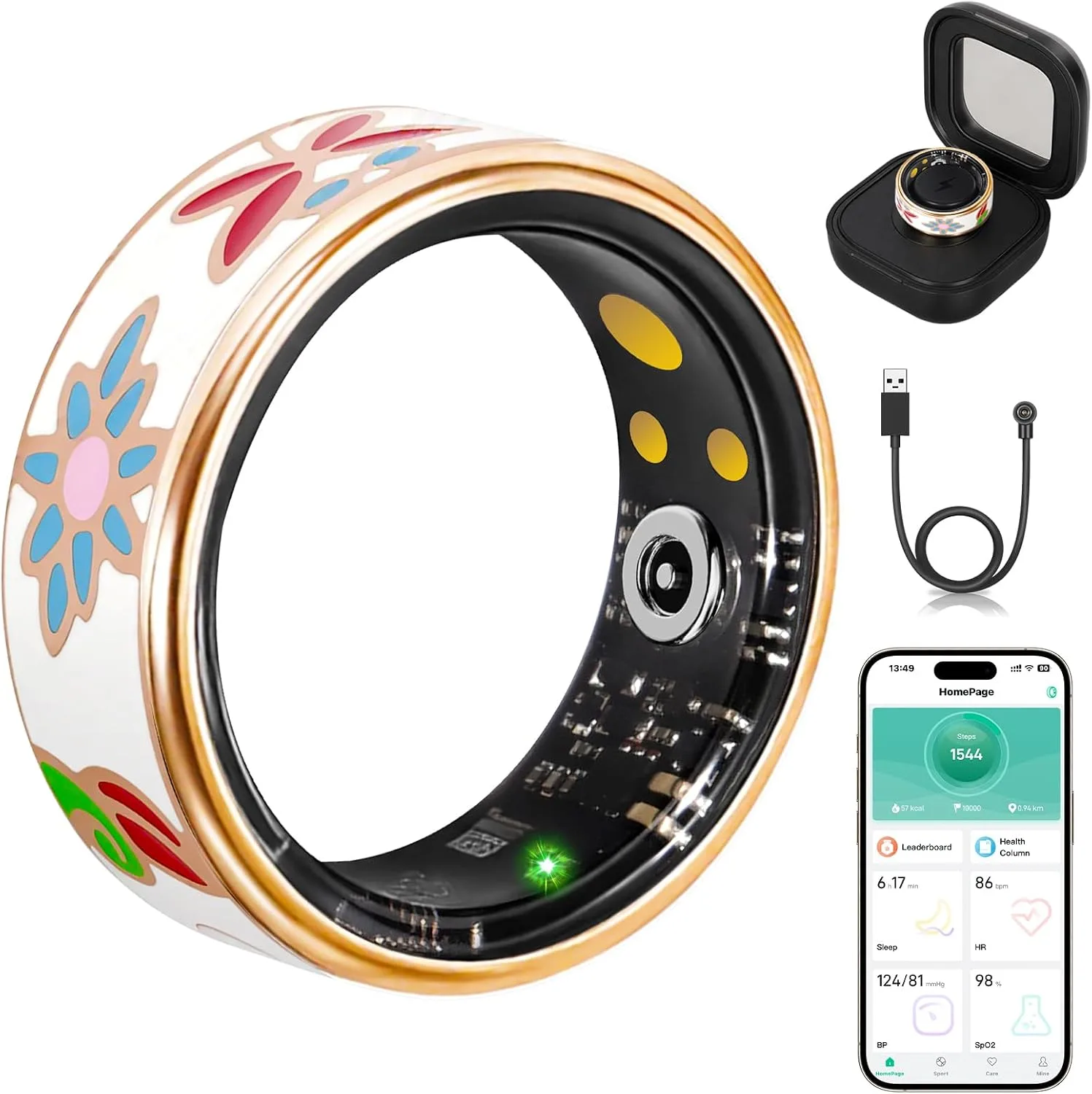 Smart Ring for Women Fitness Ring, No Subscription Fee Enamel Rose Gold 8#