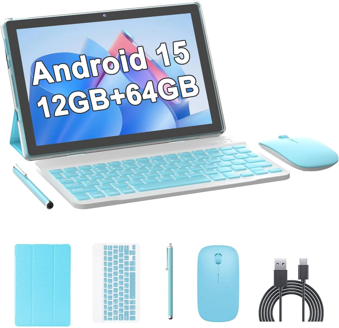 10 Inch Tablet Android Tablets 64GB 12GB RAM 10" Android Tablet Supports 1TB Expansion Dual Camera 6000mAh Long-lasting battery WiFi-6 Tableta 2 IN 1 Tablets with Bluetooth Mouse Case Stylus Keyboard