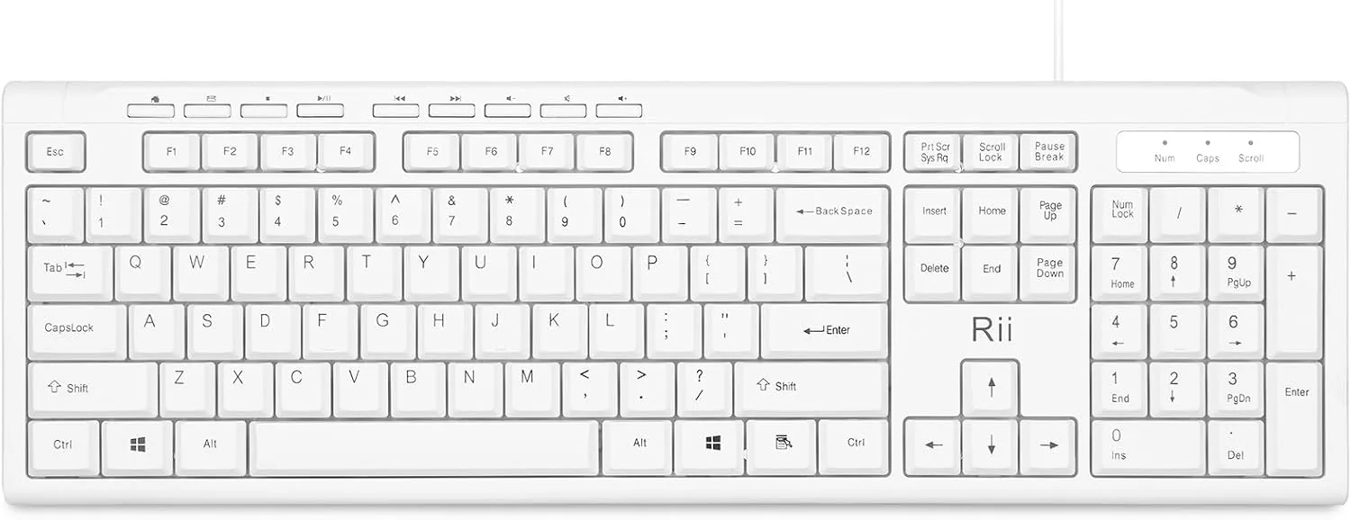 Rii RK907 Ultra-Slim Compact USB Wired Keyboard for MAC and PC-White