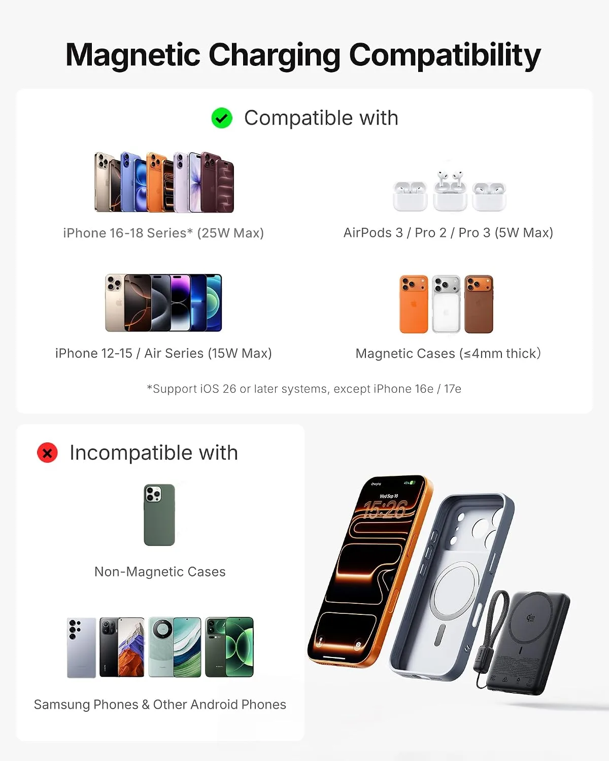 INIU Magnetic Slimmest Power Bank, 10000mAh Qi2.2 Portable Charger