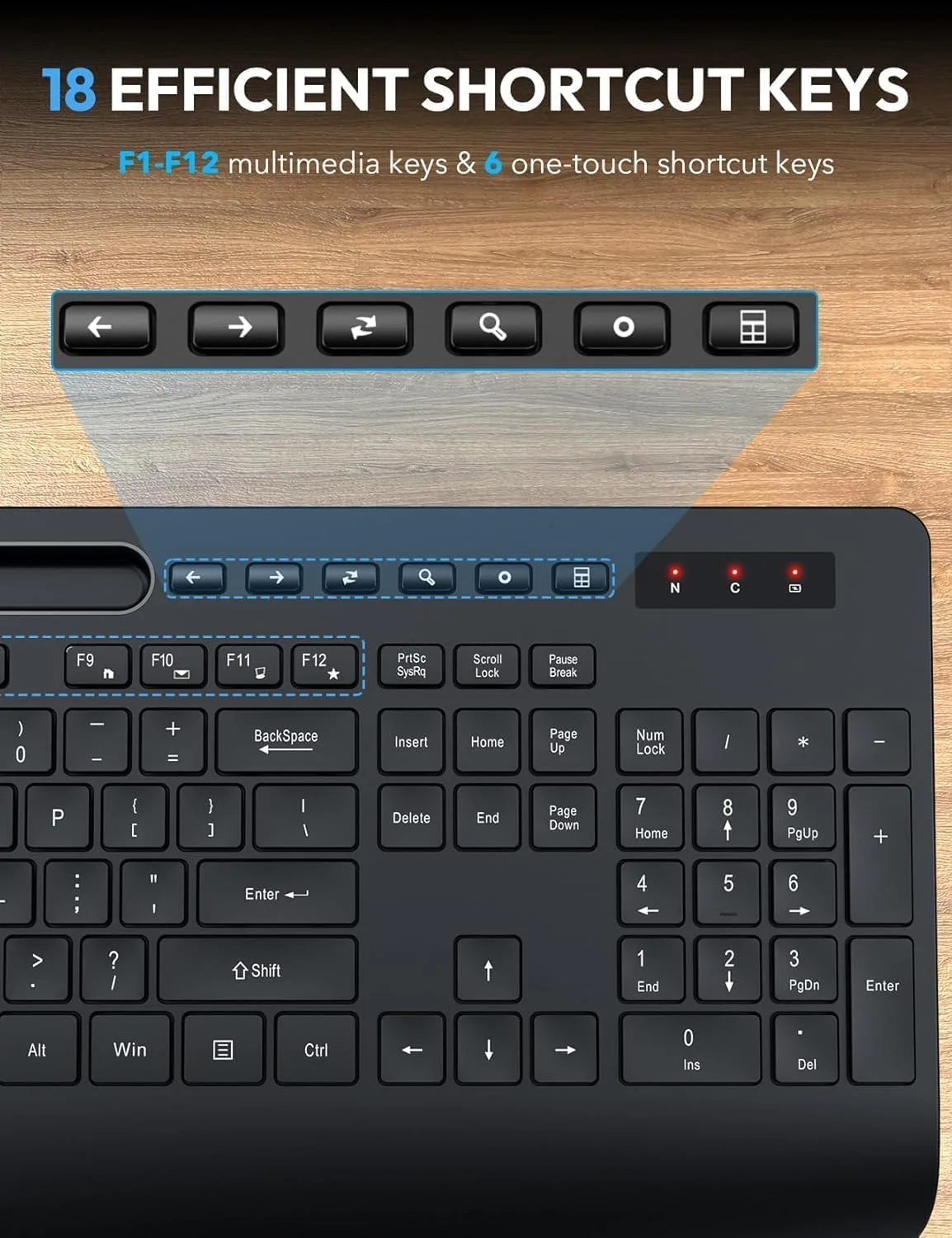 Wireless Keyboard and Mouse Combo, Full Size, Ergonomic Wrist Rest, 2.4GHz