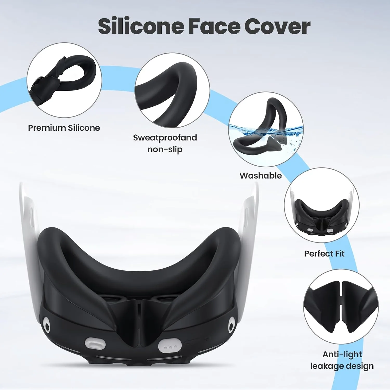 Silicone Cover Compatible with Meta/Oculus Quest 3 Accessories, VR Silicone Face Cover, VR Shell Cover,Touch Controller Grip Case,Camera Lens Protector Set (Black)