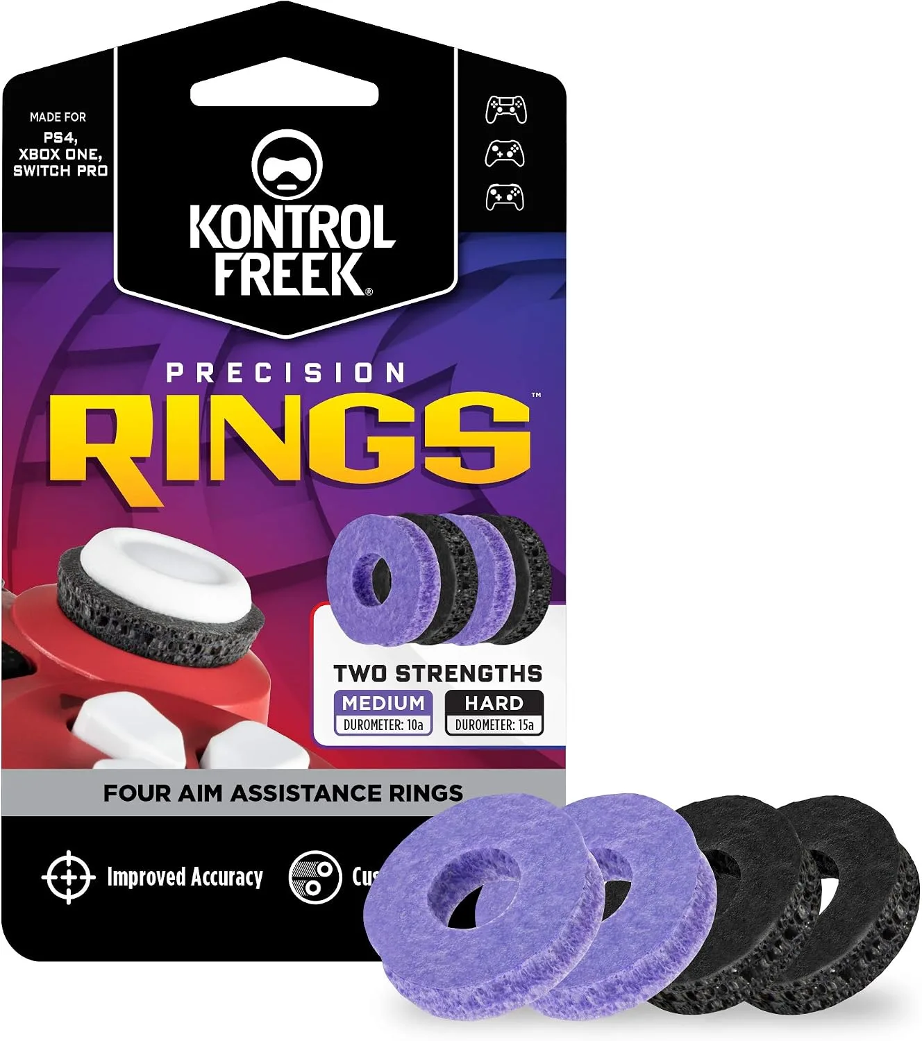 Anillos de Precisión KontrolFreek para control PS4, PS5, Xbox One, XBX, Switch Pro y Scuf Negro y Morado