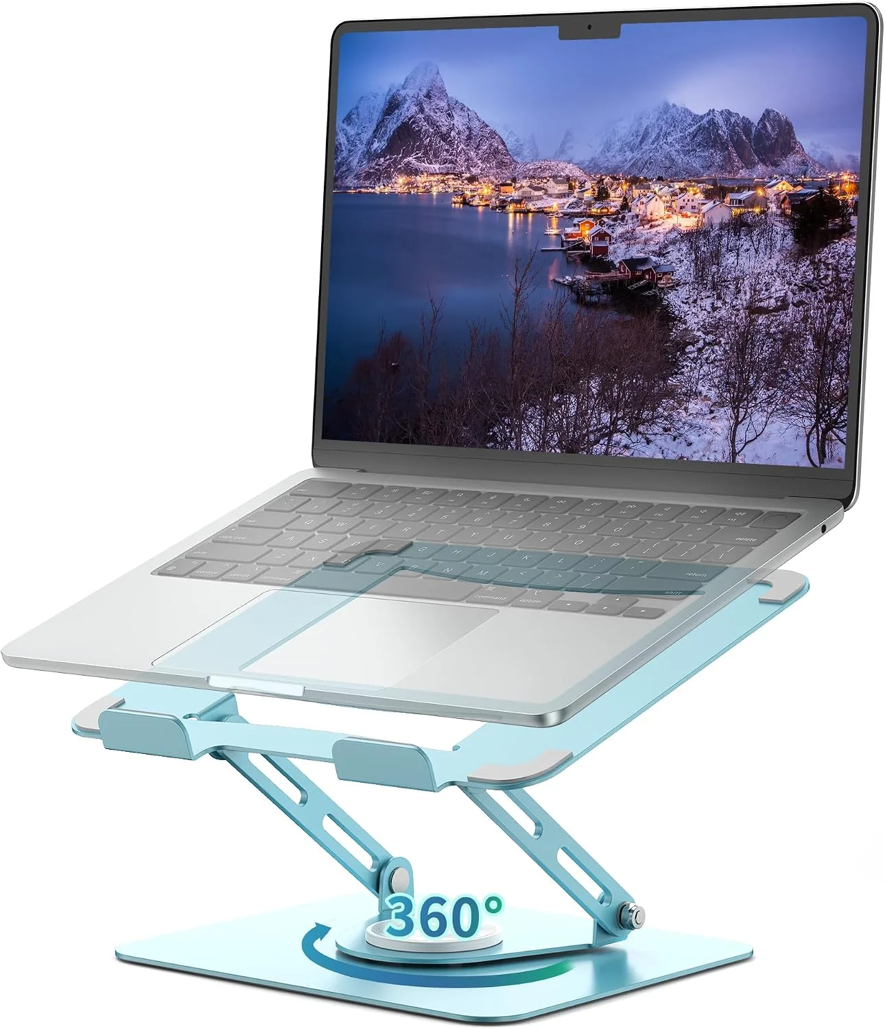 ALASHI Laptop Stand for Desk with 360° Rotating Base, Multi-Angle Adjustable Laptop Stands, Foldable Laptop Riser Compatible with 10 to 17 Inches PC Computer, Blue