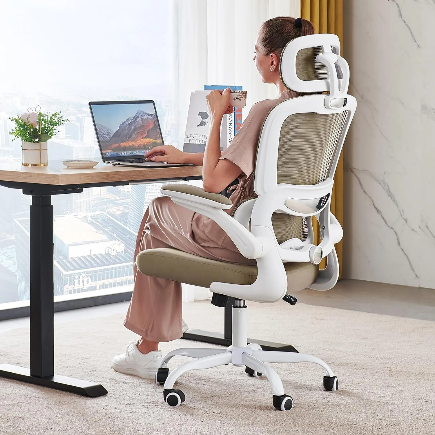 TRALT Office Chair Ergonomic Desk Chair with Lumbar Support Khaki, 1