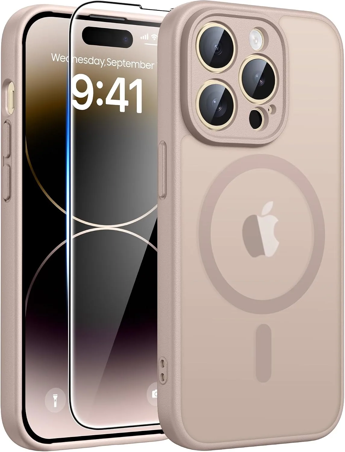 FNTCASE for iPhone 14 Pro Max Case Fit for MagSafe Desert Gold