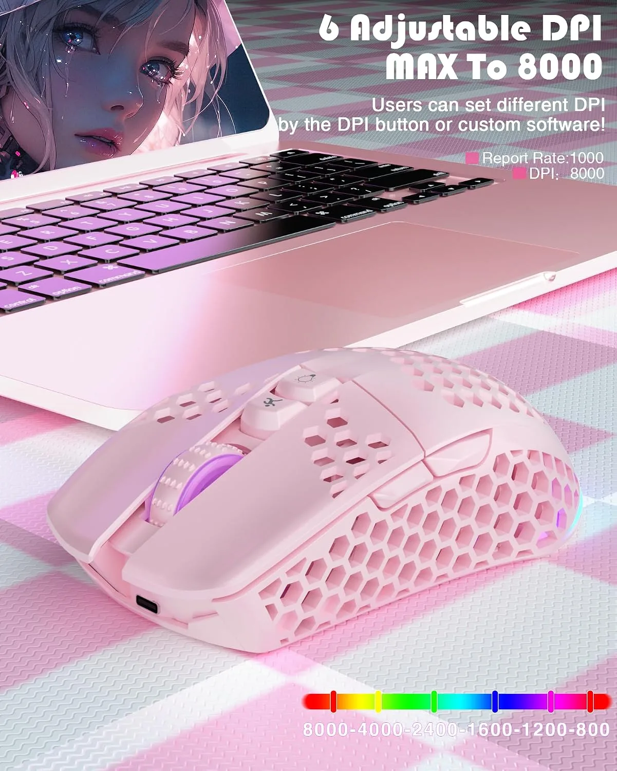 SOLAKAKA SM600 Wireless Gaming Mouse,Tri-Modes BT5.0/Type-C Wired/2.4G Wireless Mouse with 2 Side Buttons, Programmable Macro Gamer Mouse with RGB Light for Laptop/PC/Mac