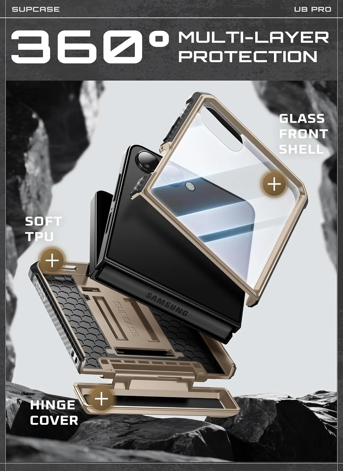 SUPCASE for Samsung Galaxy Z Flip 7 Case with Built-in Kickstand, Desert