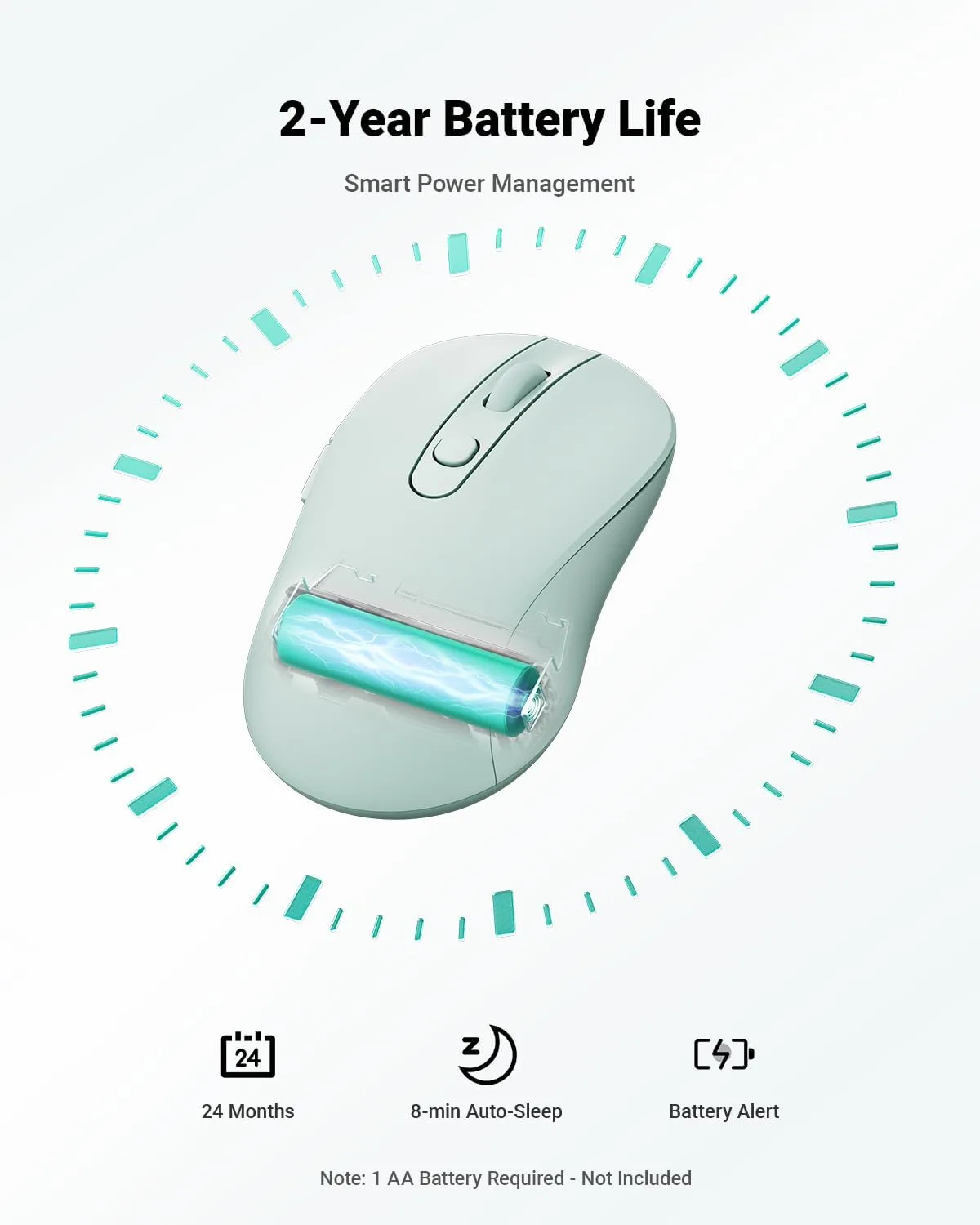 USB Wireless Mouse for Laptop PC Mac, 2.4GHz Cordless Mouse-Mint Green