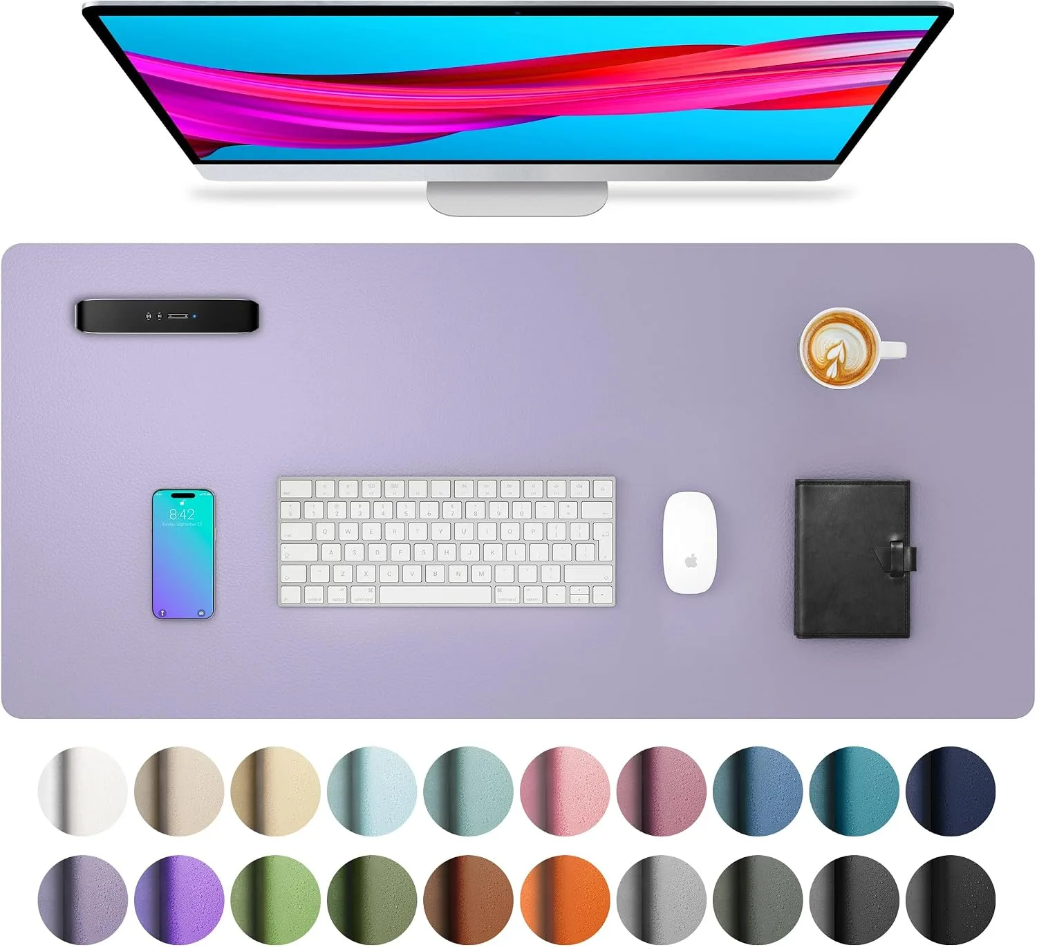 Aothia Leather Desk Pad Protector, Large Mouse Pad, Office Desk Mat, Non-Slip PU Leather Desk Blotter, Laptop Desk Pad, Waterproof Desk Writing Pad for Office and Home (23.6" x 13.7", Lavender)