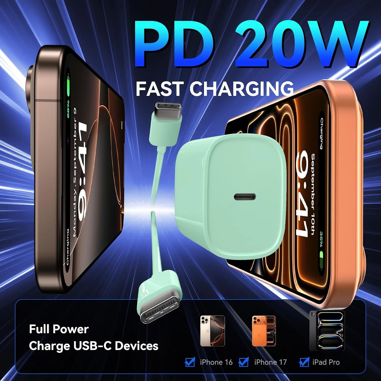 Phone 18 17 16 Pro Max Charger Fast Charging, 20W Phone Duo USB C Charger