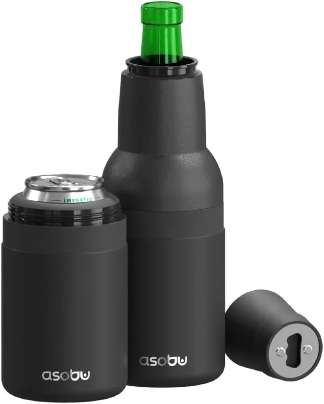 Asobu Frosty Beer Holder,2 Go Vacuum Insulated Double Walled Stainless Steel Beer Can and Bottle Cooler with Beer Opener, Bpa Free, Fits Standard 12oz, Ice Cold for Hours, Great Gift for Beer Lovers