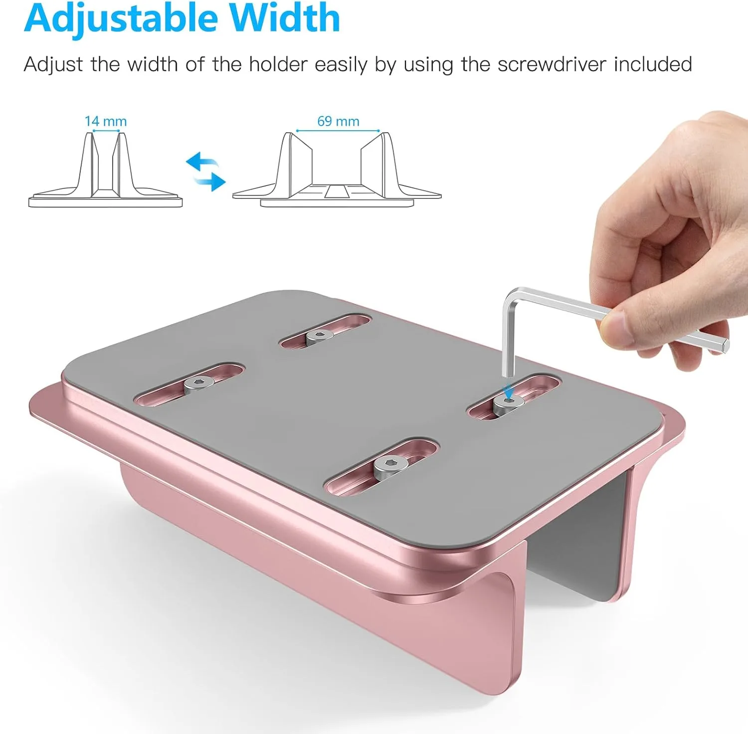 OMOTON Vertical Laptop Stand Holder, Adjustable Dock for MacBook, Rose Gold
