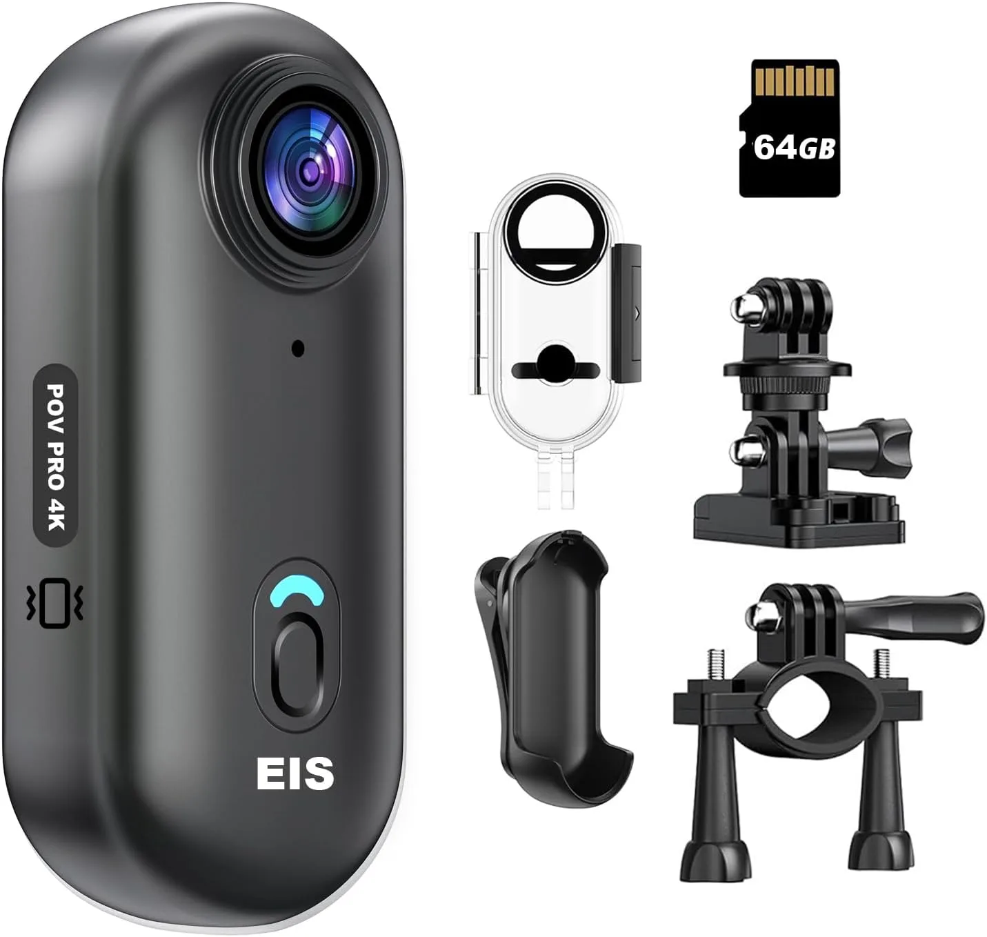 Intepoll EIS 4K 64GB Mini Body Camera, One Button POV Action Camera, Wearable Thumb Size Video Recorder with IPX7 Waterproof, Helmet Mount, Magnetic Sport DV for Bike Cycling, Pet, Vlogging(Black)