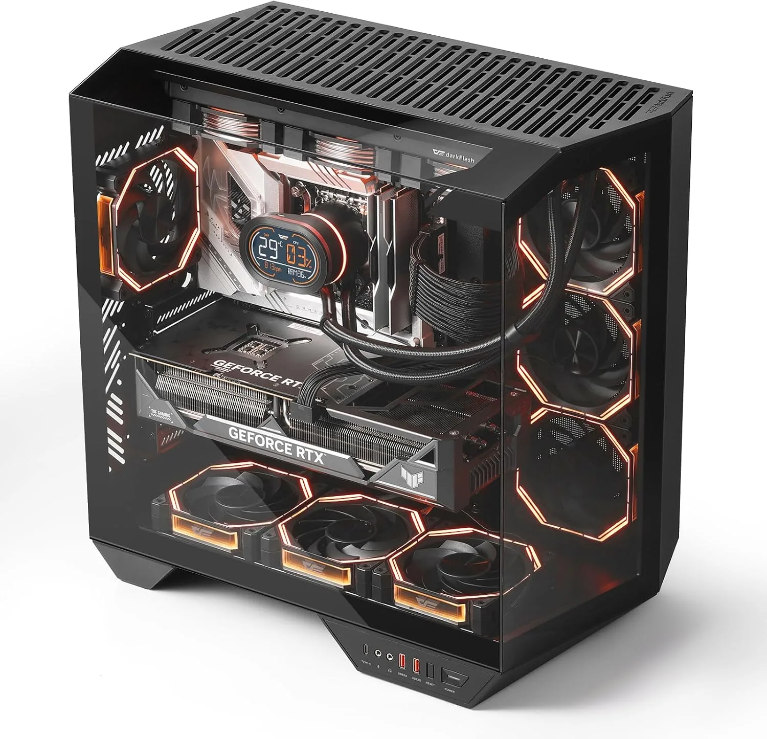 darkFlash DY470 Full-Tower ATX Gaming PC Case with 4 PWM ARGB Fans, Black