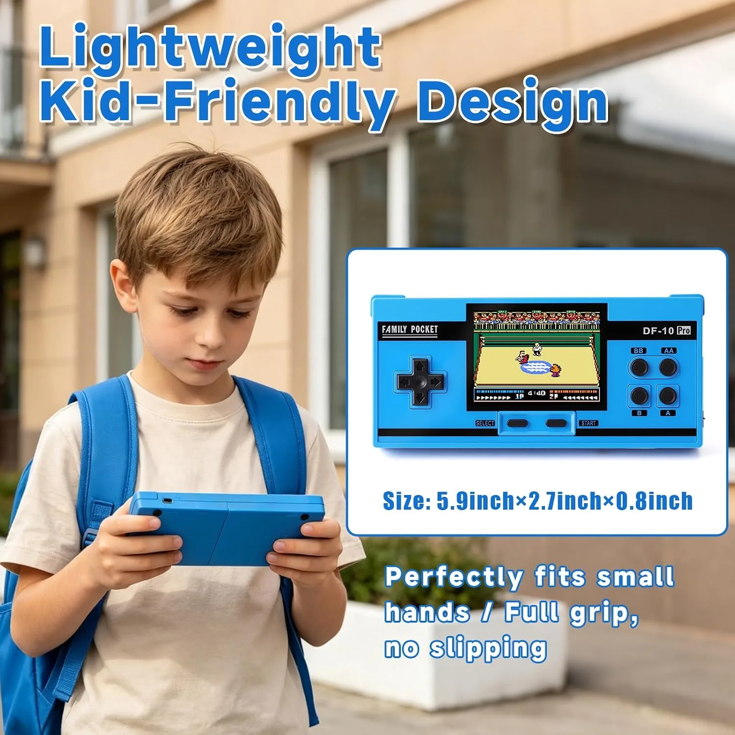 Handheld Game for Kids, 10 Preloaded Classic Retro Games, 3.0'' IPS Screen Portable Gaming Device, Rechargeable Video Game Player, Mini Arcade Travel Electronic Toy Gifts for Boys and Girls (Blue)