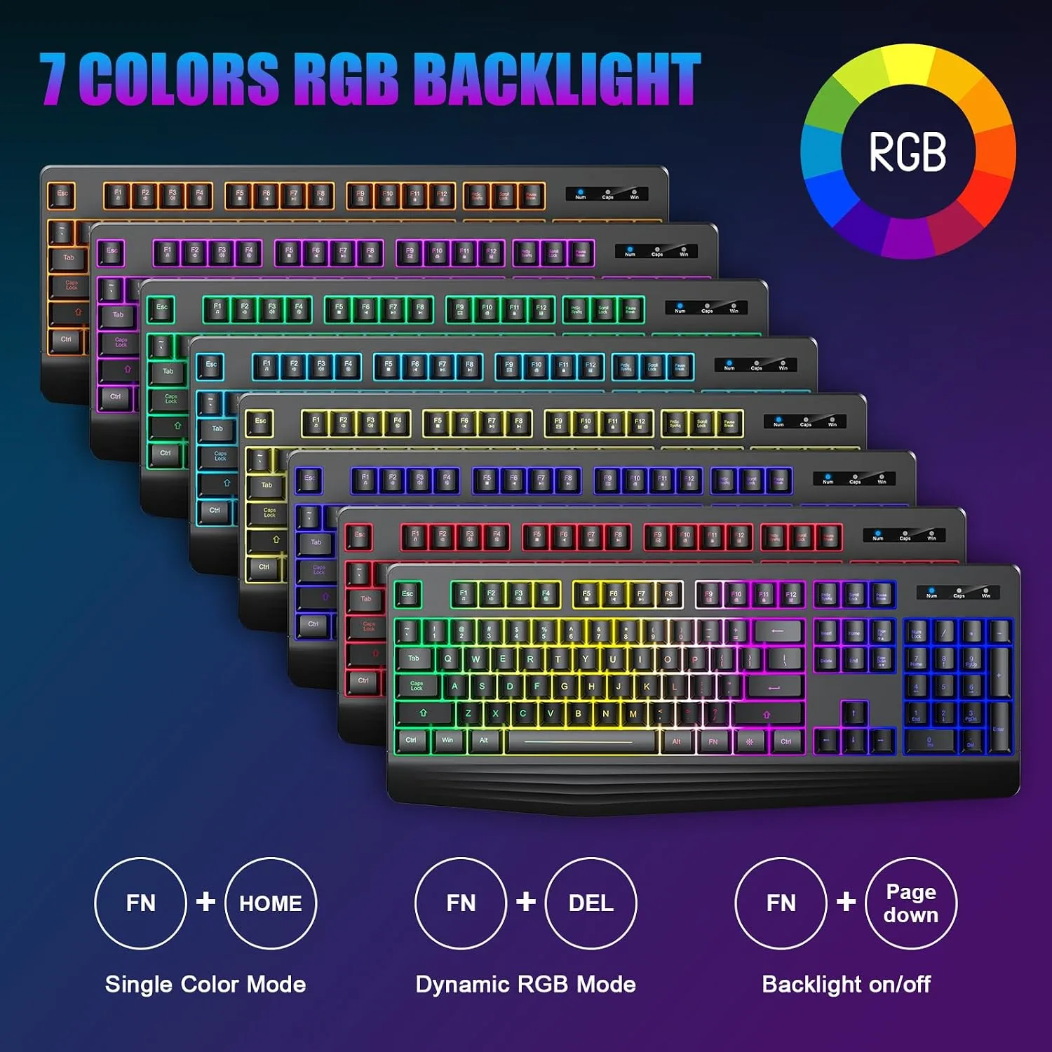 Wireless Gaming Keyboard, RGB Backlit Silent, Full-Size Waterproof Keyboard