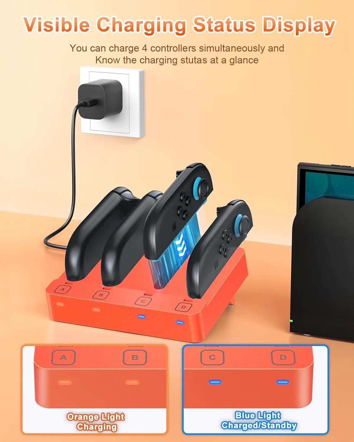 [Switch 2/1 Both] Controller Charger Dock, FYOUNG Charging Dock for Nintendo Switch 2 2025, 8 in 1 Portable Dual-Direction Magnetic Fast Charger Staion for JoyCon 2 Accessories with USB Type-C Cord