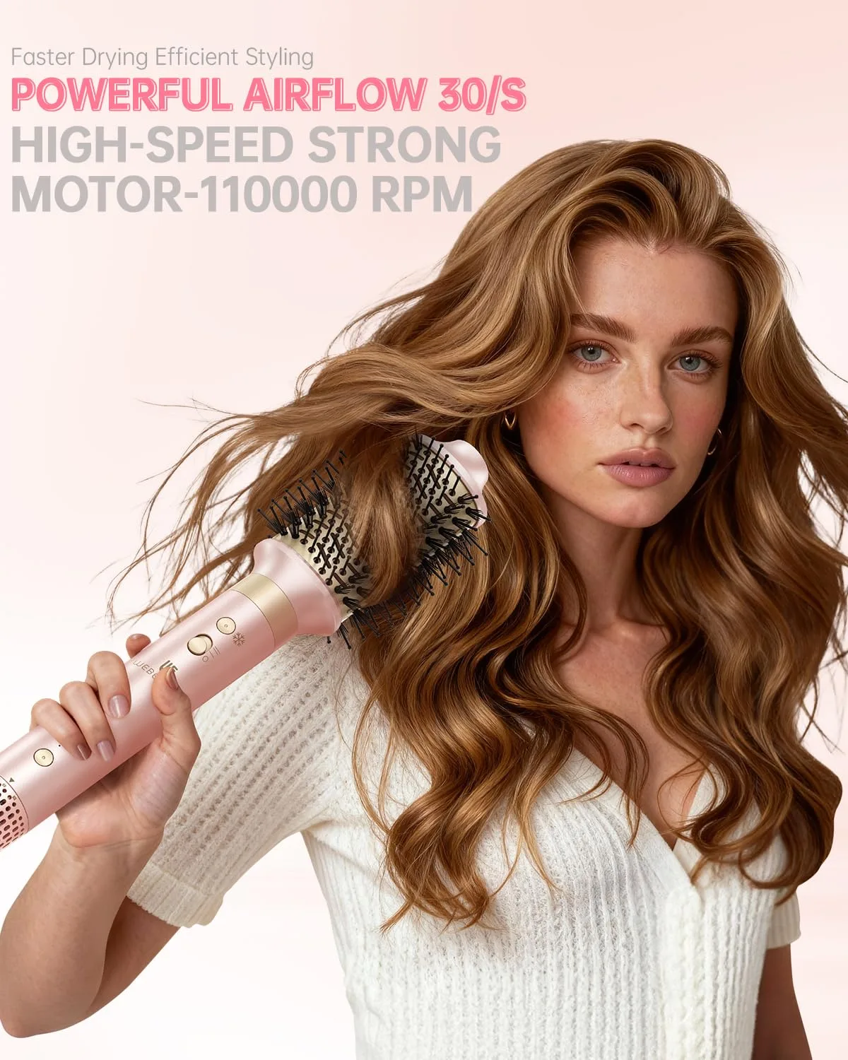 webeauty Hair Dryer Brush 8-in-1 Dual Voltage Hot Air Styler – Fast-Drying 110,000 RPM Ionic Blow Dryer with Straightener & Curler Attachments, Frizz-Free Volumizing Styler with Protective Hard Case-P