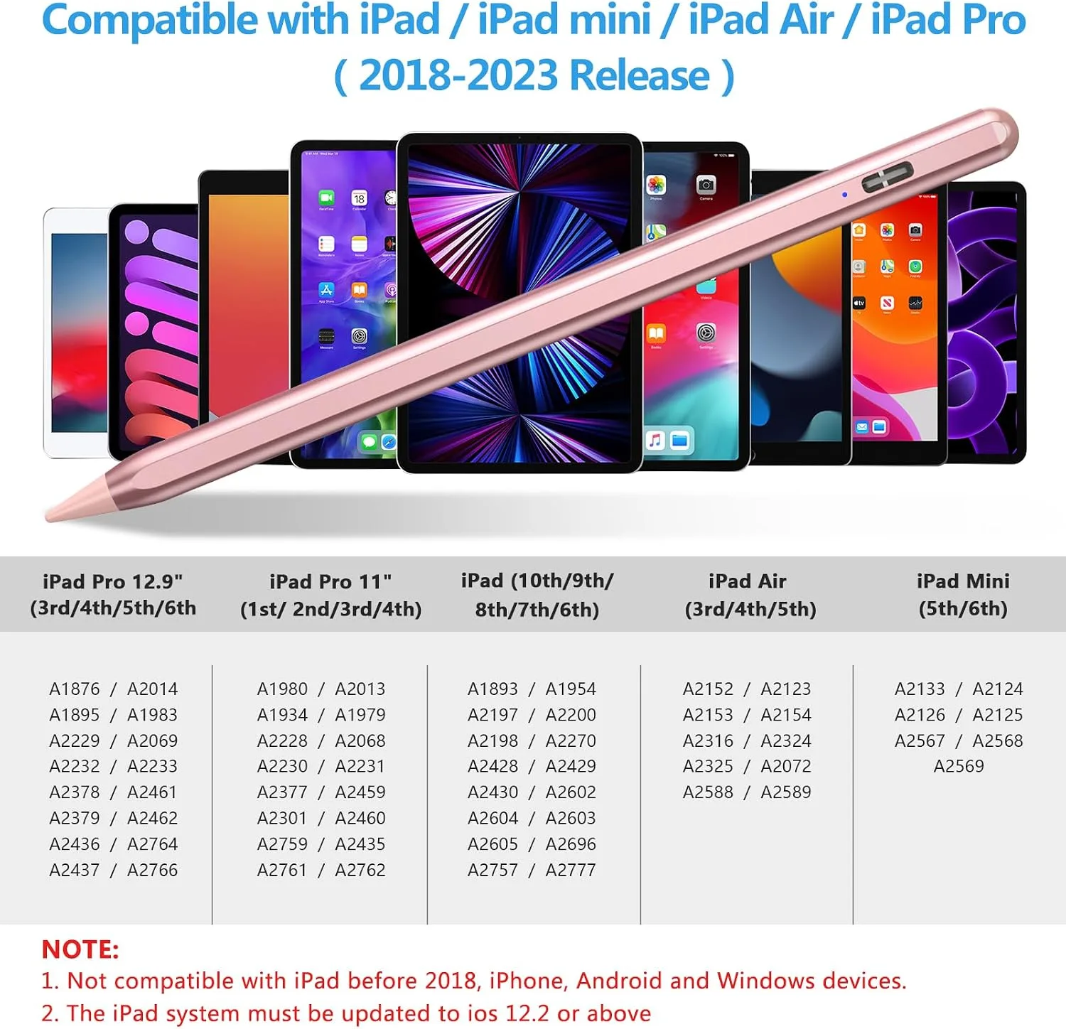 COO Stylus Pen for iPad Pro Air Mini 2018-2024, Palm Rejection Fast Charge