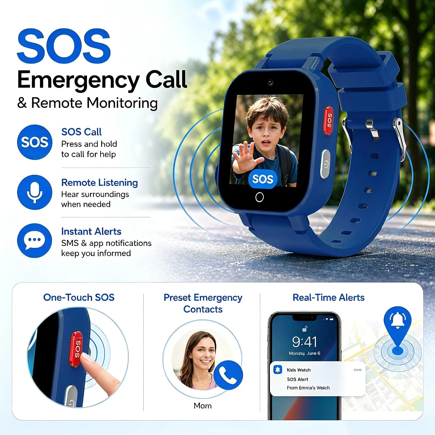4G Kids Smart Watch with GPS Tracker, Video & Voice Call, SOS, WiFi, IP68 Waterproof, AI Smart Features, Parental Control Phone Watch for Boys Girls Age 3+ (SIM Card Included)