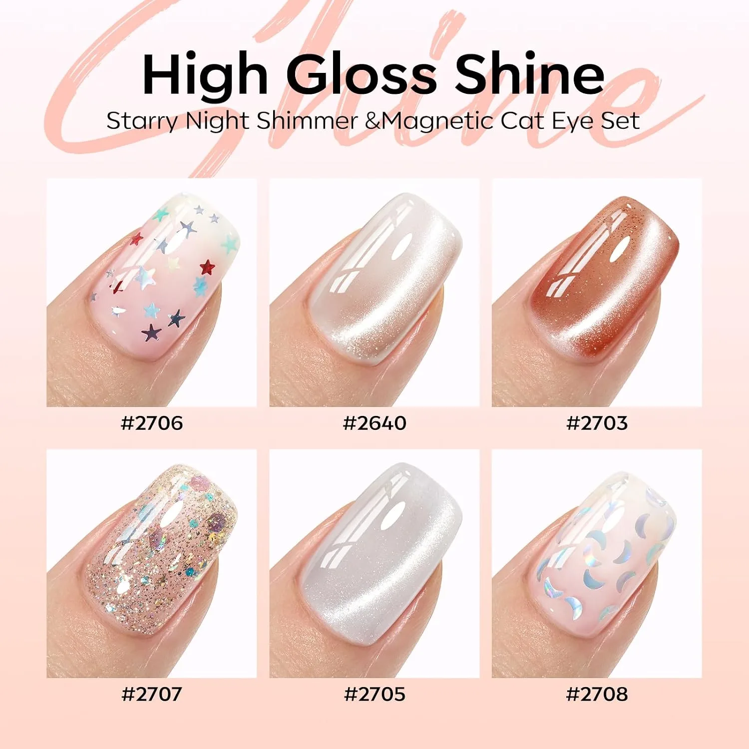 modelones Cat Eye Gel Nail Polish Set Glitter 6Colors Nude Brown