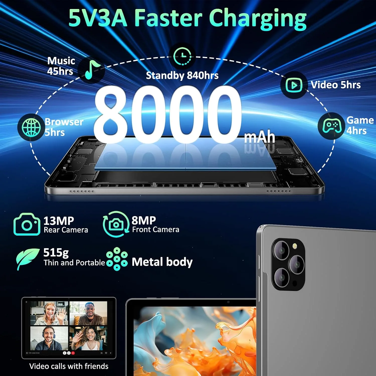 11 Inch Tablet Android 16 Tablet with Gemini AI, 2K FHD Display Tablets, 36GB RAM 256GB ROM, Octa-Core T615, 2-in-1 with Keyboard, 8000mAh,5G WiFi&16MP Camera, Widevine L1 for Stream Gray