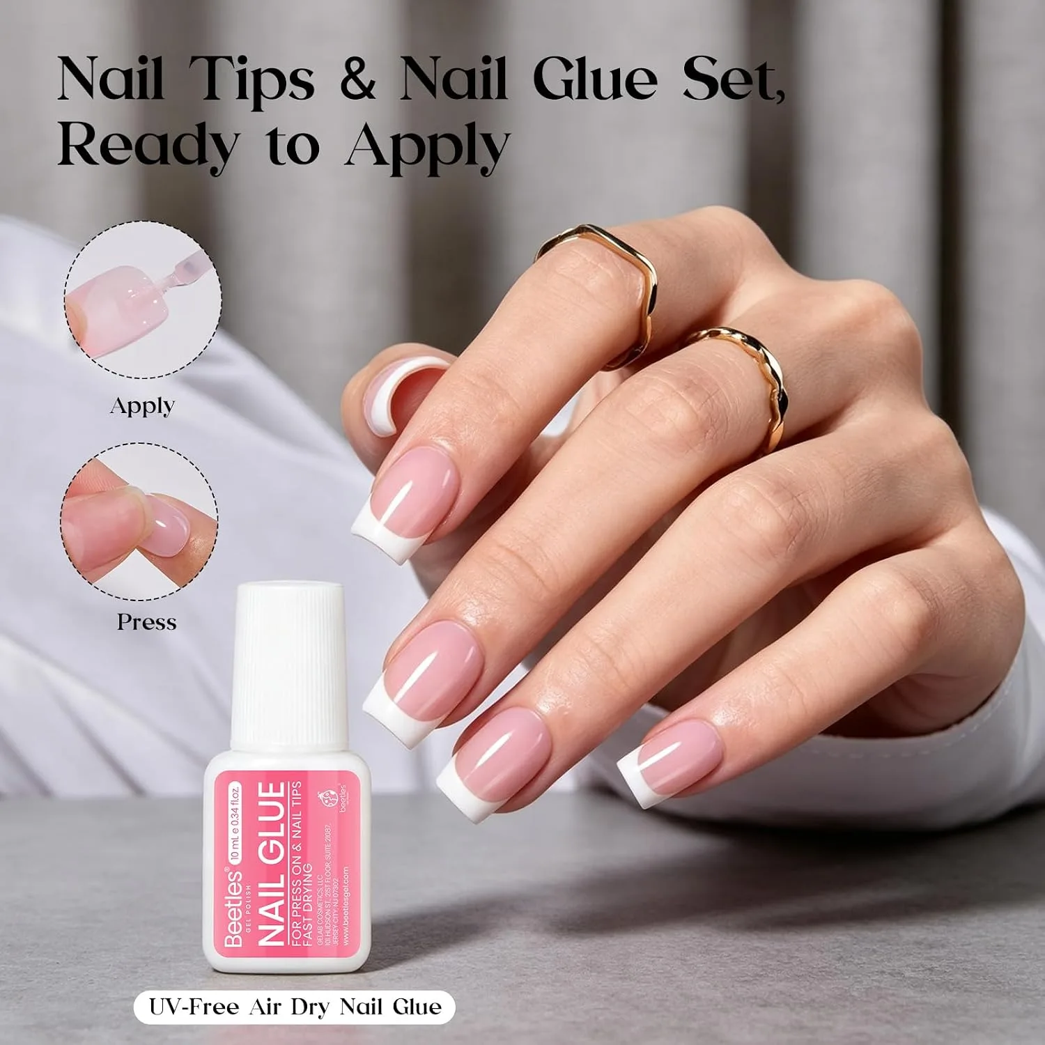 Beetles French Tip Press On Nails with Nail Glue, 150 Pcs Short Square