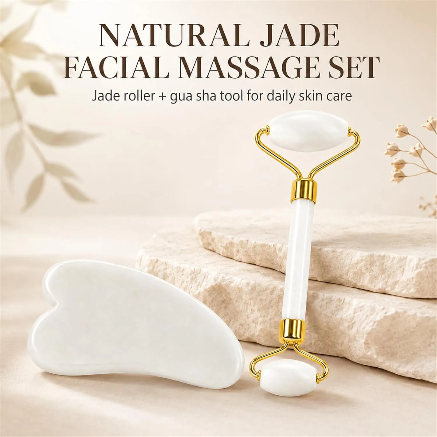 Gua Sha & Jade Roller Set for Face and Body
