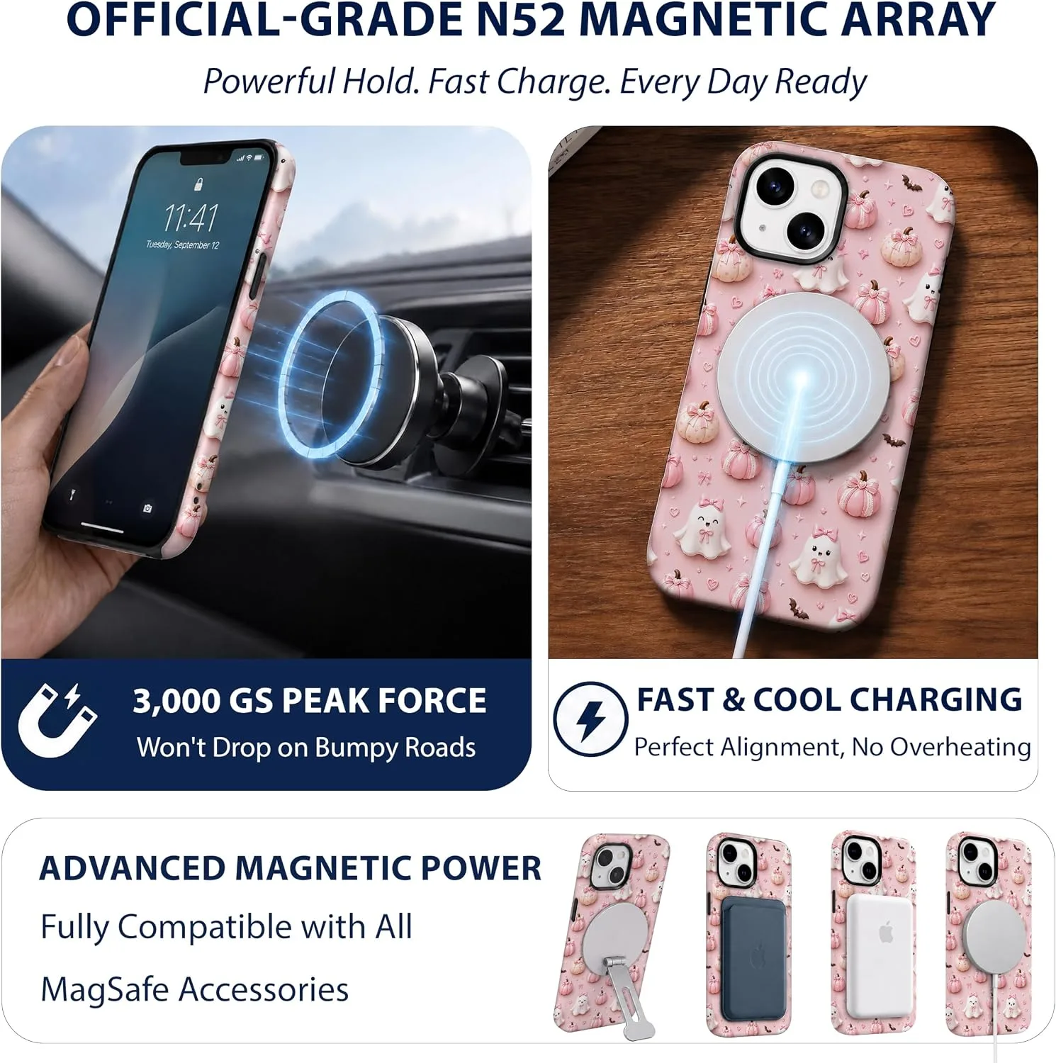 Magnetic for iPhone 13/14 Phone Case, Pastel Pink Ghost Halloween
