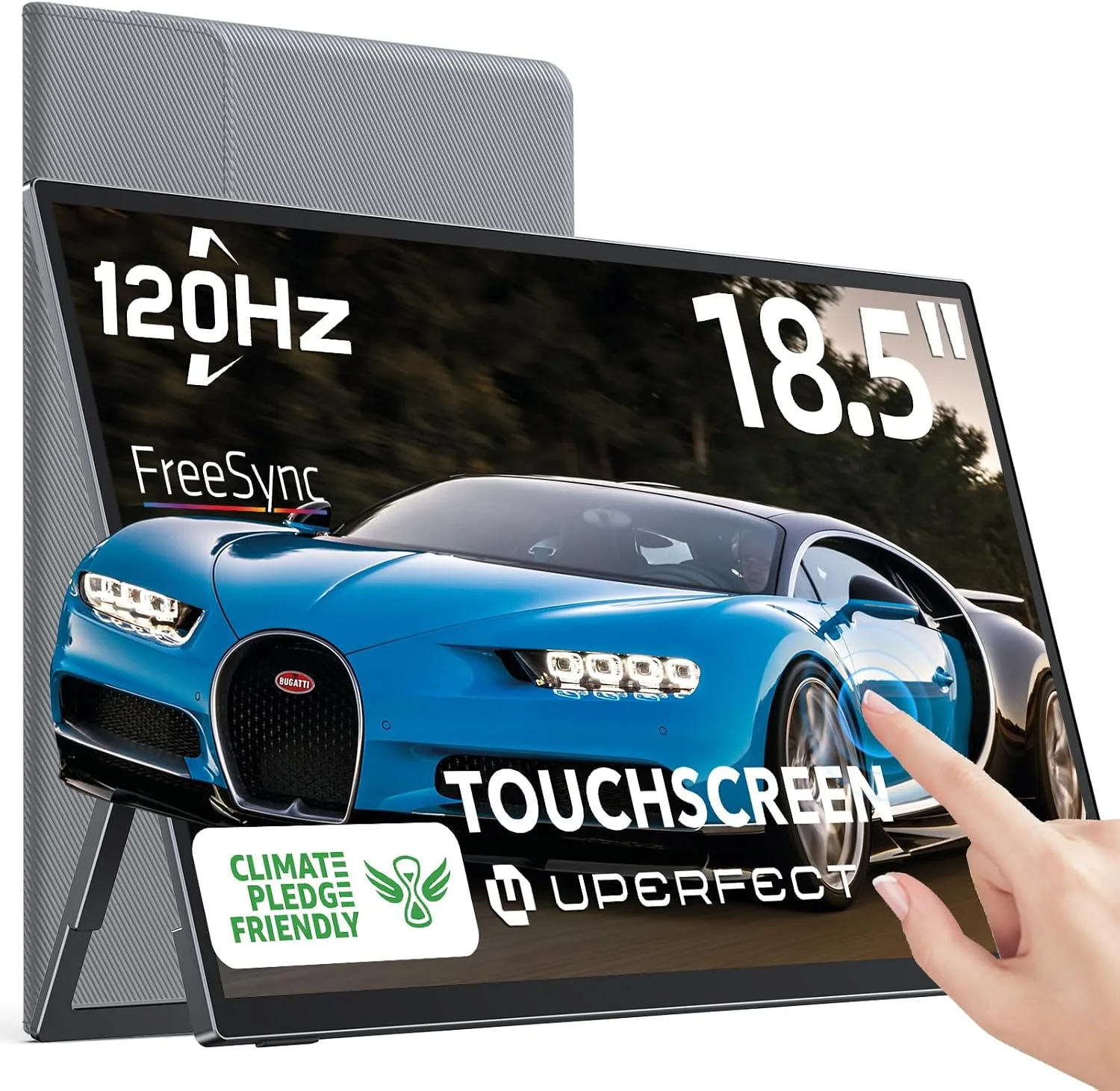 UPERFECT Portable Monitor 18.5-inch 120HZ Touchscreen 100% sRGB w/VESA & Stand 180° Adjustable Ultra-Slim & Lightweight Frameless FHD FreeSync IPS HDR Gaming Display, Travel Second Monitor for Laptop